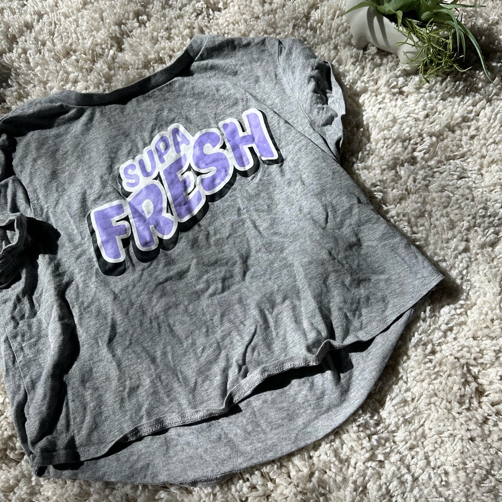Supa Fresh Popart retro vintage street style purple grey summer crop top… - Picture 2 of 2